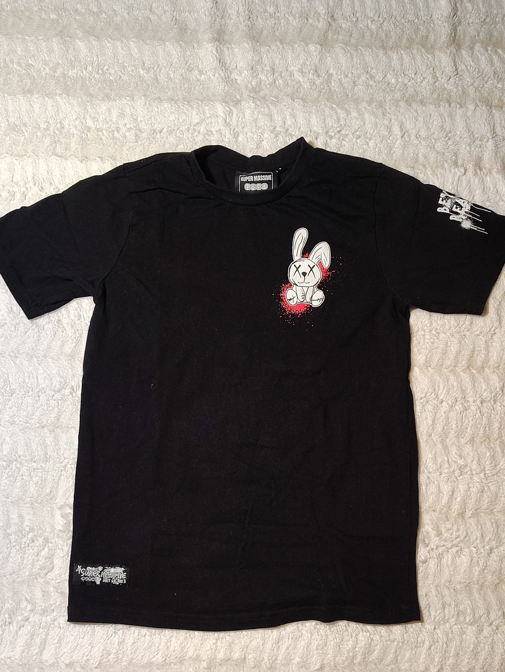 Black Graphic Bunny Tee - Kids